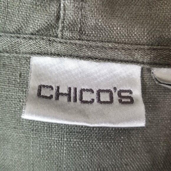 Chico's Jacket Army Green Zip Up 100% Linen Hooded Relaxed Fit Size 3/XL - Picture 4 of 7